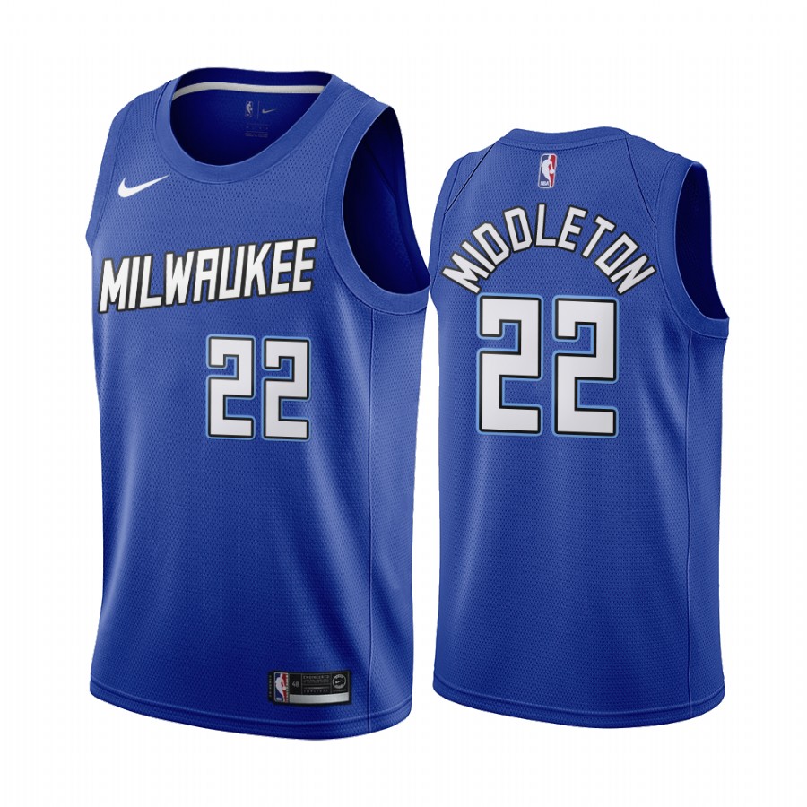 Men's Milwaukee Bucks #22 Khris Middleton Navy NBA City Edition New Uniform 2020-21 Stitched Jersey